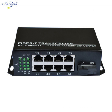 PGME-E3D8E13SCP-20 função SAFC 8 portas IEEE802.3af POE 10/100 M Conversor de Mídia Ethernet Robusto Cobre para Fibra Óptica